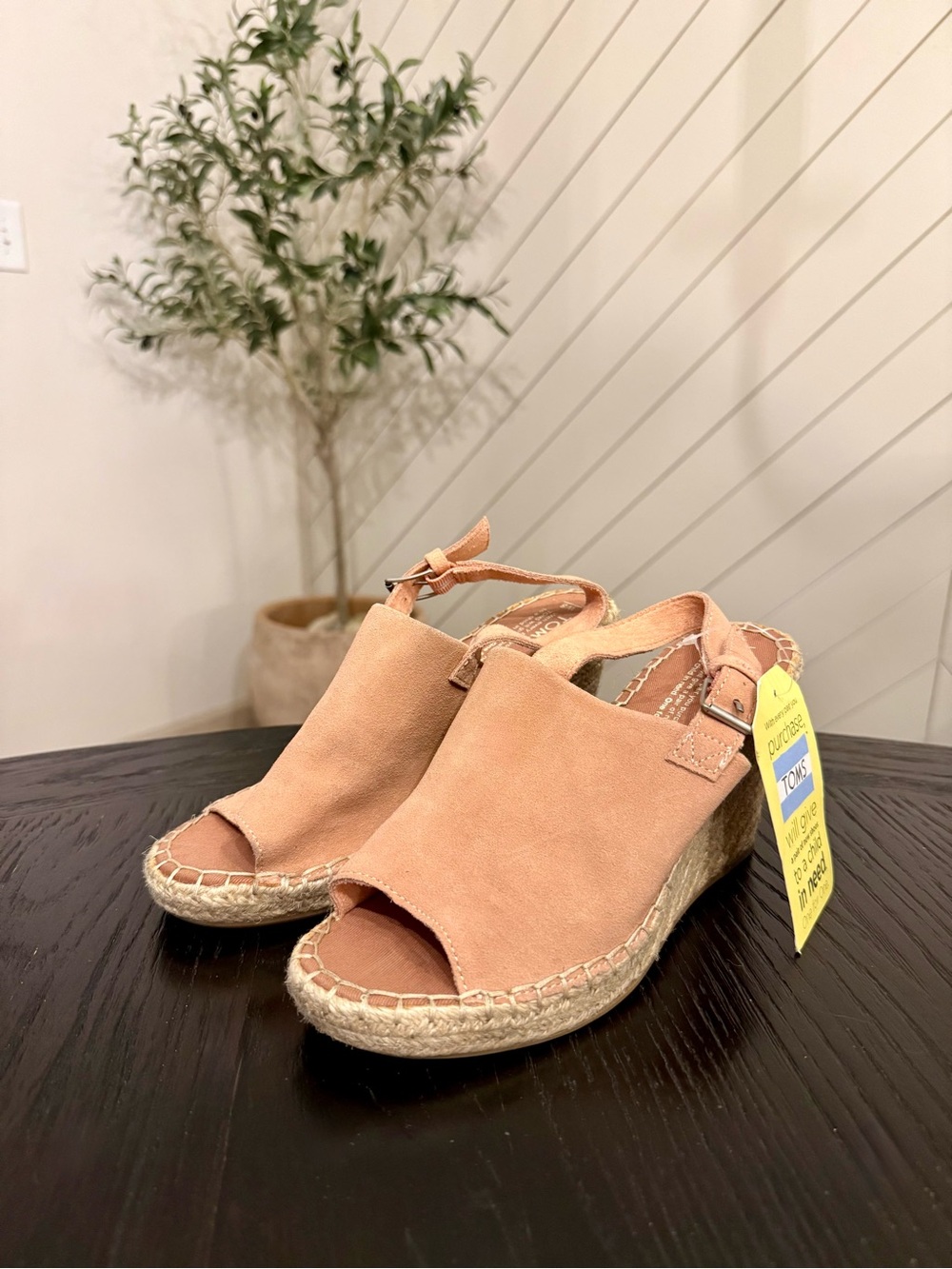 Toms Peach Suede Peep Toe Espadrille Wedges